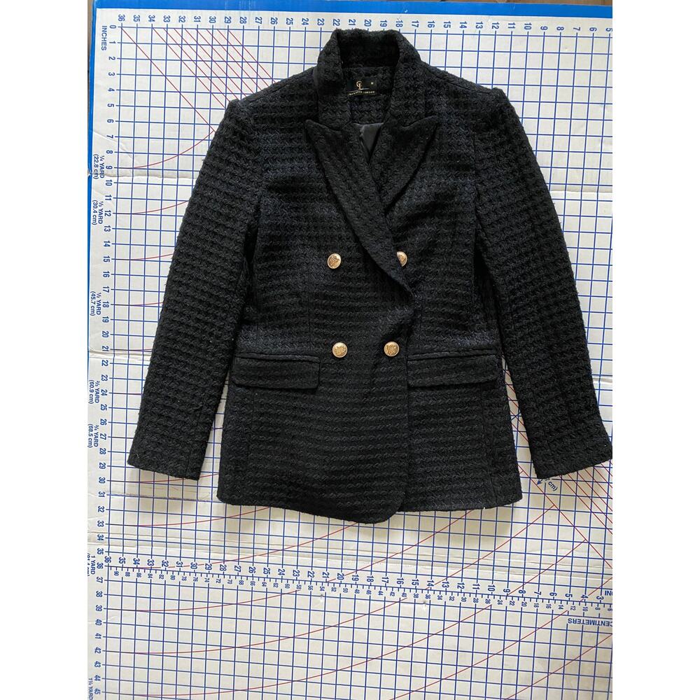 Elegant Woven Blazer - Black Tweed - Gold Hardware -Size - Med